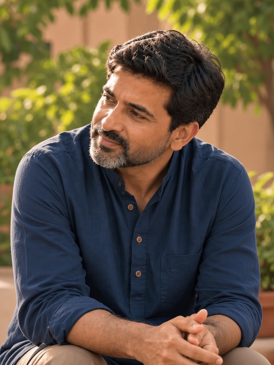 A man listening attentively during a conversation outdoors
