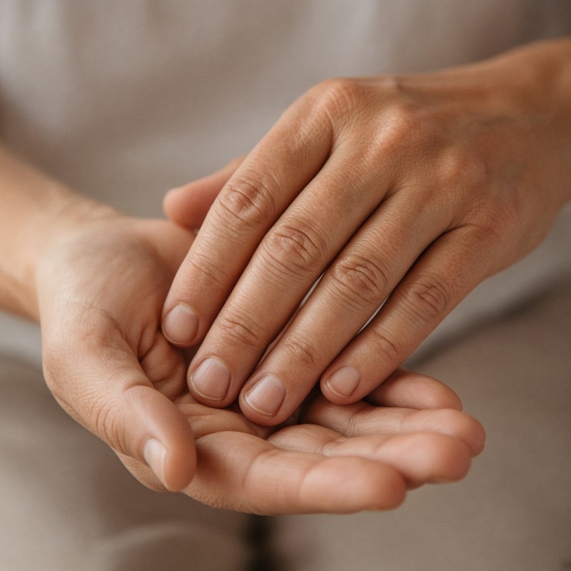 Two hands meeting gently